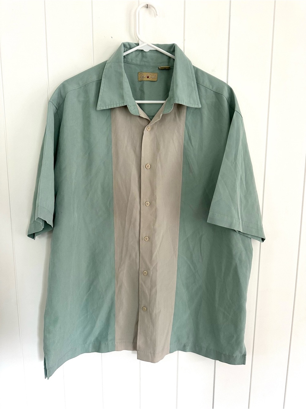 Men's Royal Palm Two-Tone Sage Green & Beige Short Sleeve Button-Down Shirt